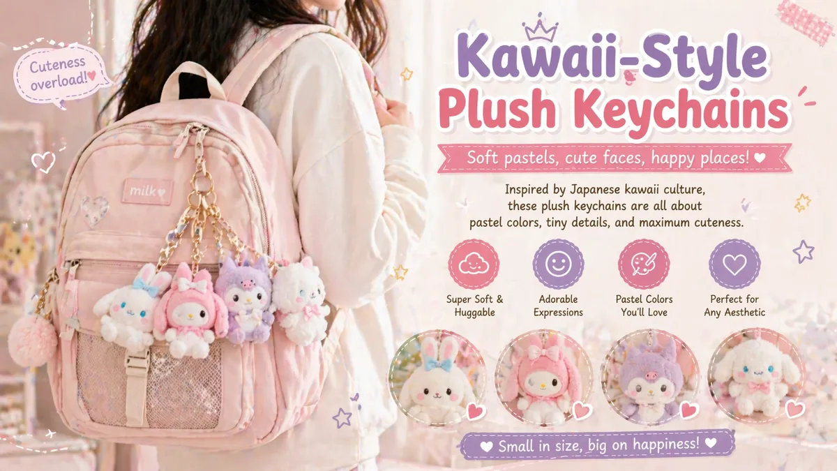 Animal plush keychains — bear, bunny, panda and more mini charms