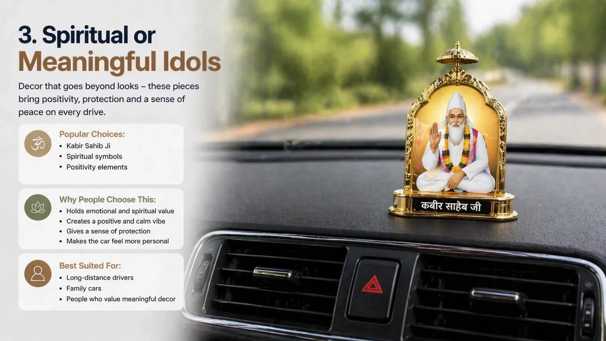Bobblehead and spring moving toys on a car dashboard