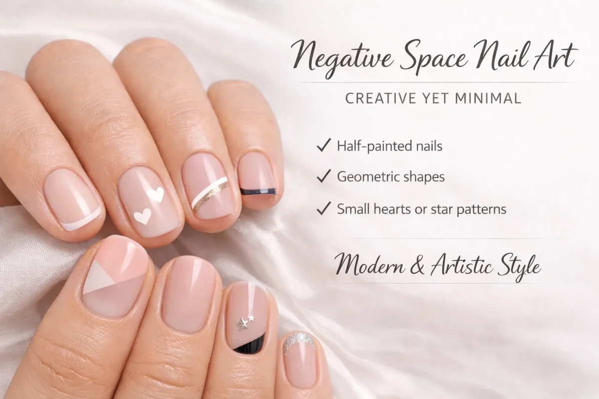 Bold colours on short nails including black, red, pink and brown