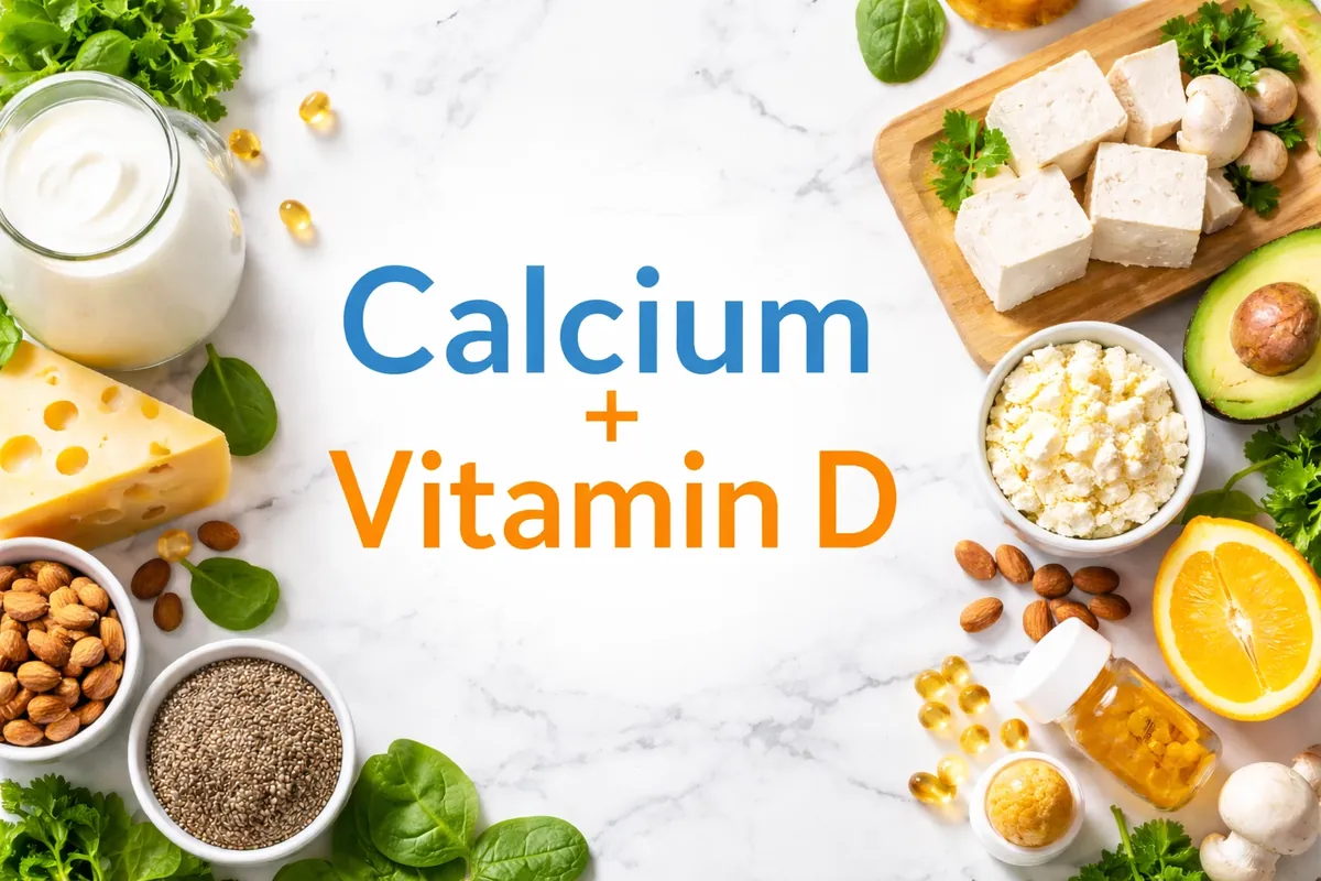 Calcium and vitamin D food sources like dairy, tofu and fortified foods