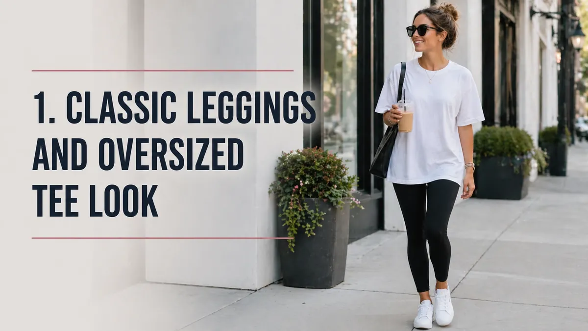 Classic leggings and oversized tee athleisure look