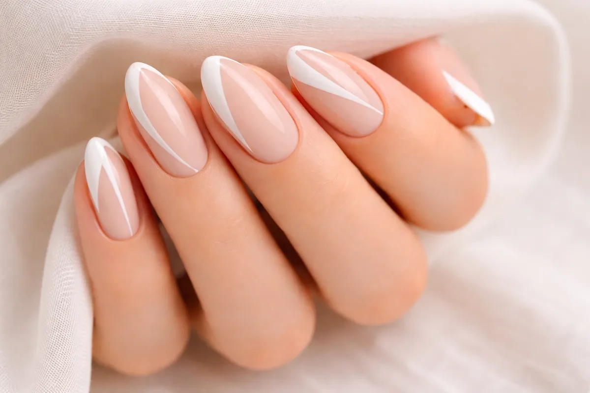 Double line French tip nails with two thin white lines