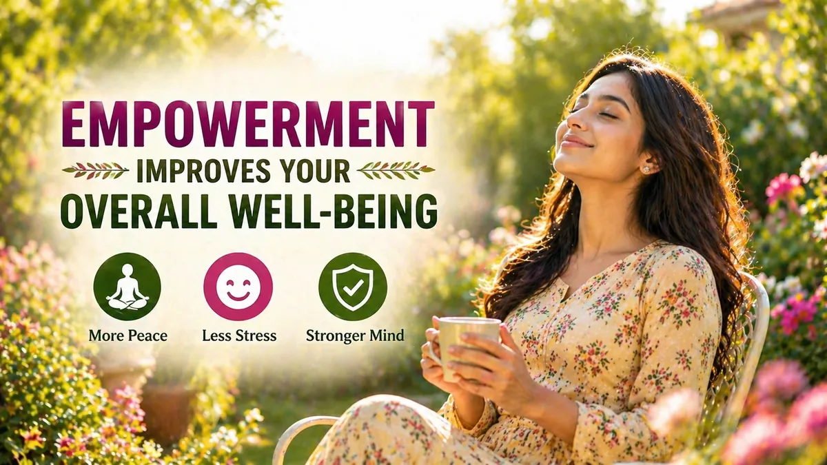 Woman smiling calmly in a sunlit garden — empowerment builds mental strength and resilience