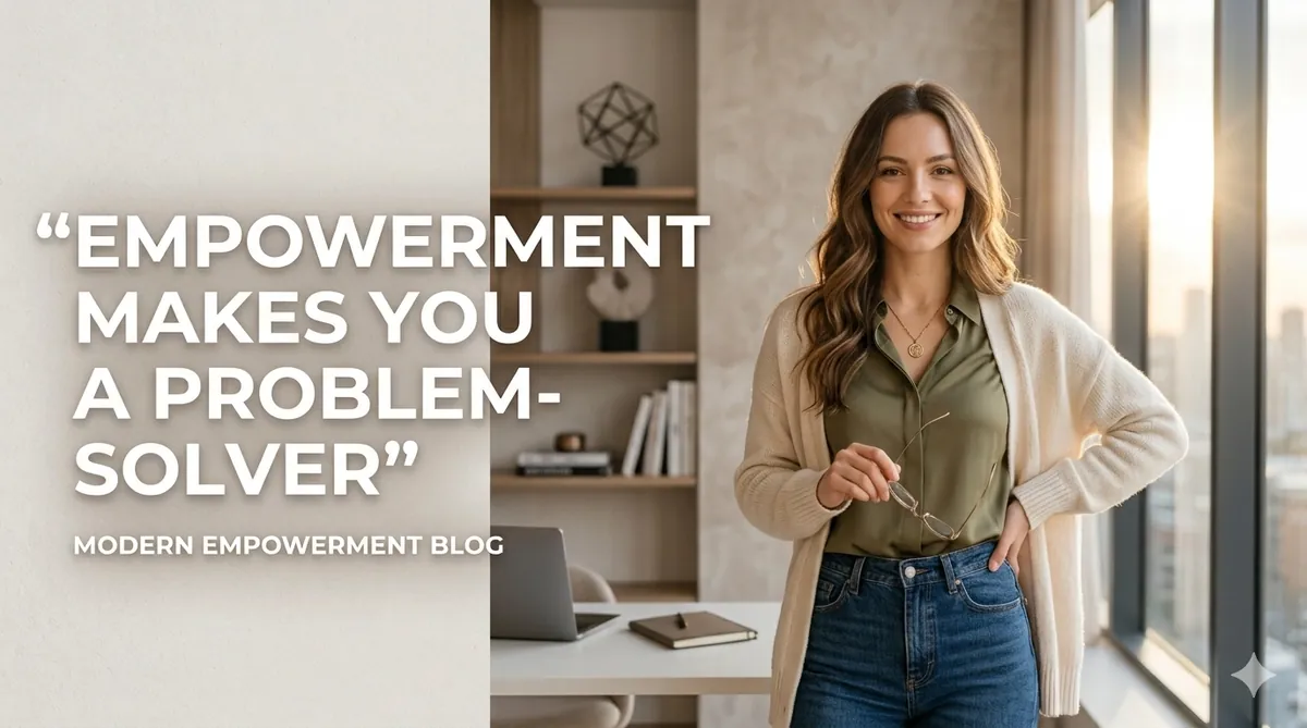 Woman thinking at her desk weighing goals, logic and values — empowerment improves your decision-making