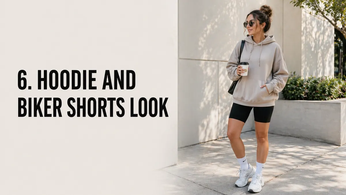 Oversized hoodie and biker shorts athleisure look
