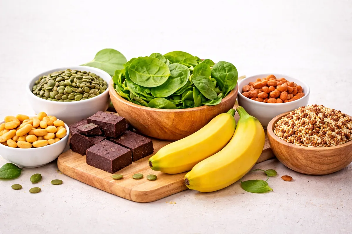 Magnesium-rich foods like spinach, pumpkin seeds and dark chocolate for period cramps