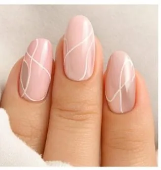 Minimal pastel nails with thin white line art