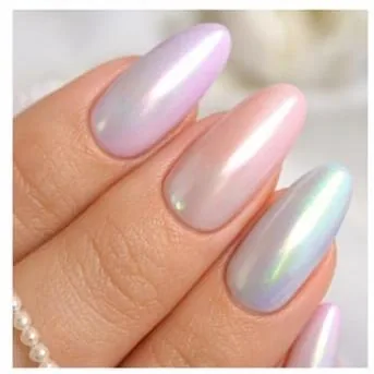 Pastel chrome nails with a pearly iridescent finish