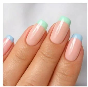 Pastel French tip nails with mint green and baby blue tips