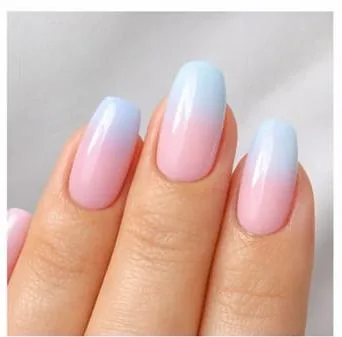 Pastel ombre nails blending pink and baby blue