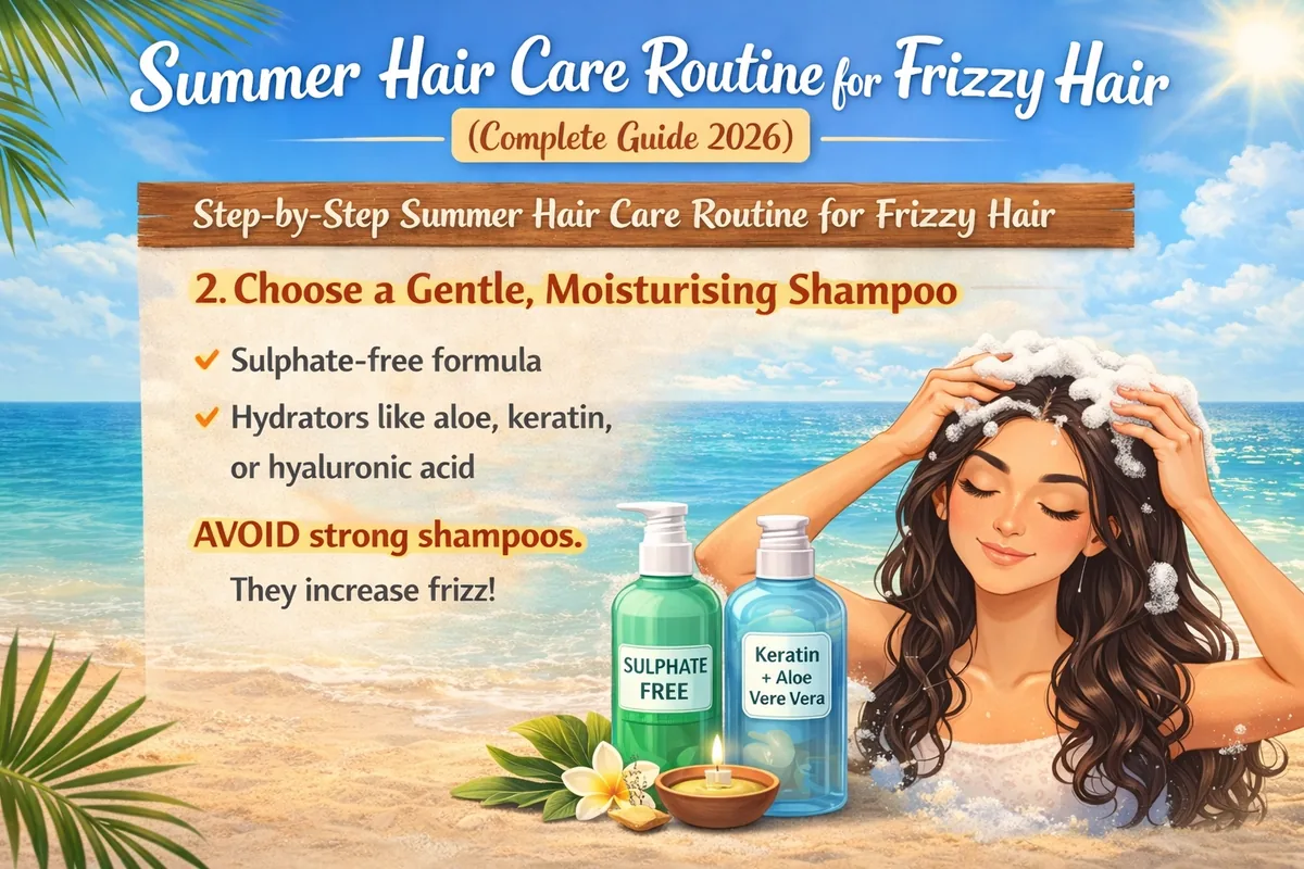Using a wide-tooth comb to detangle wet frizzy hair from the ends upward