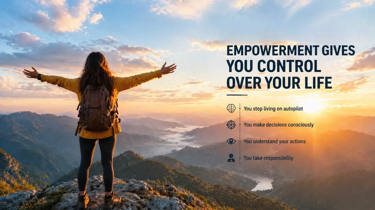 Confident woman in a modern office — empowerment helps you see your actual potential