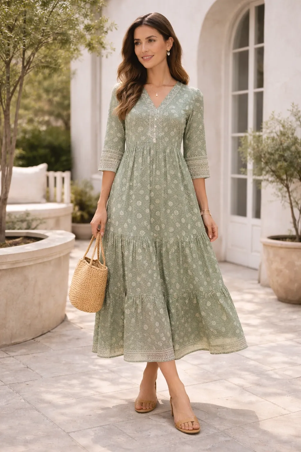 Woman in a white belted shirt dress styled with white sneakers