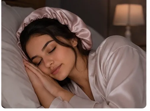 Woman with hair wrapped in white socks — the viral sock curls method
