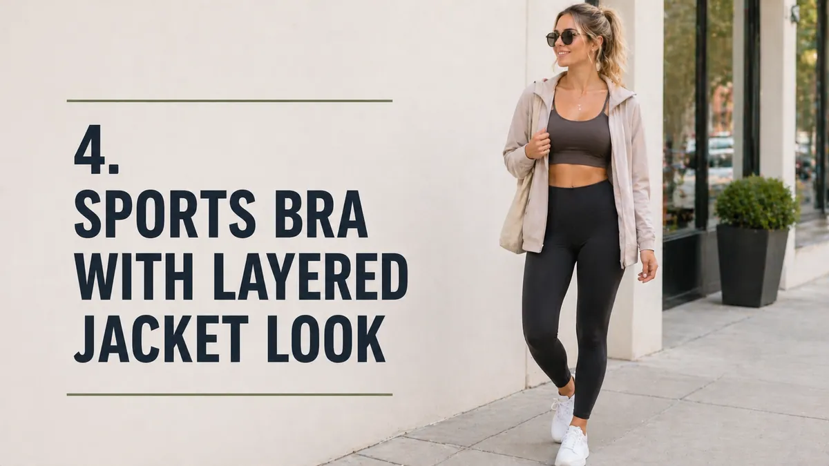 Sports bra with layered jacket athleisure look