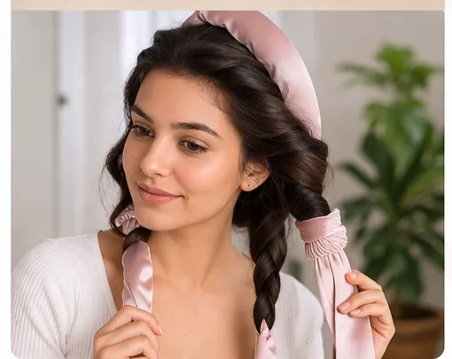 Woman with slightly damp hair ready for heatless styling