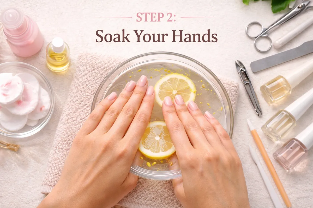 Step 2 soaking hands in lukewarm water with lemon