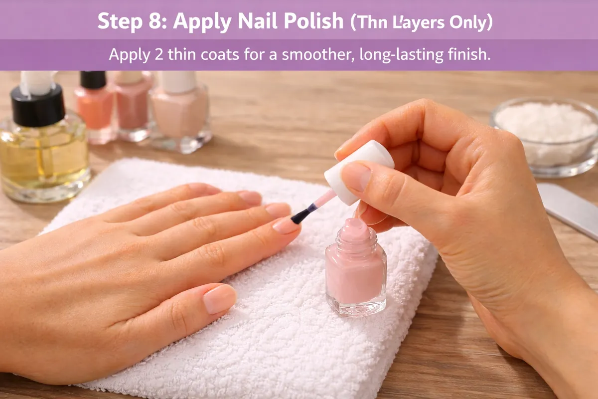 Step 7 applying base coat so polish lasts longer