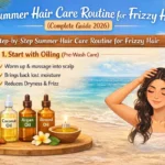 Warm oil scalp massage as pre-wash care in a summer hair care routine for frizzy hair