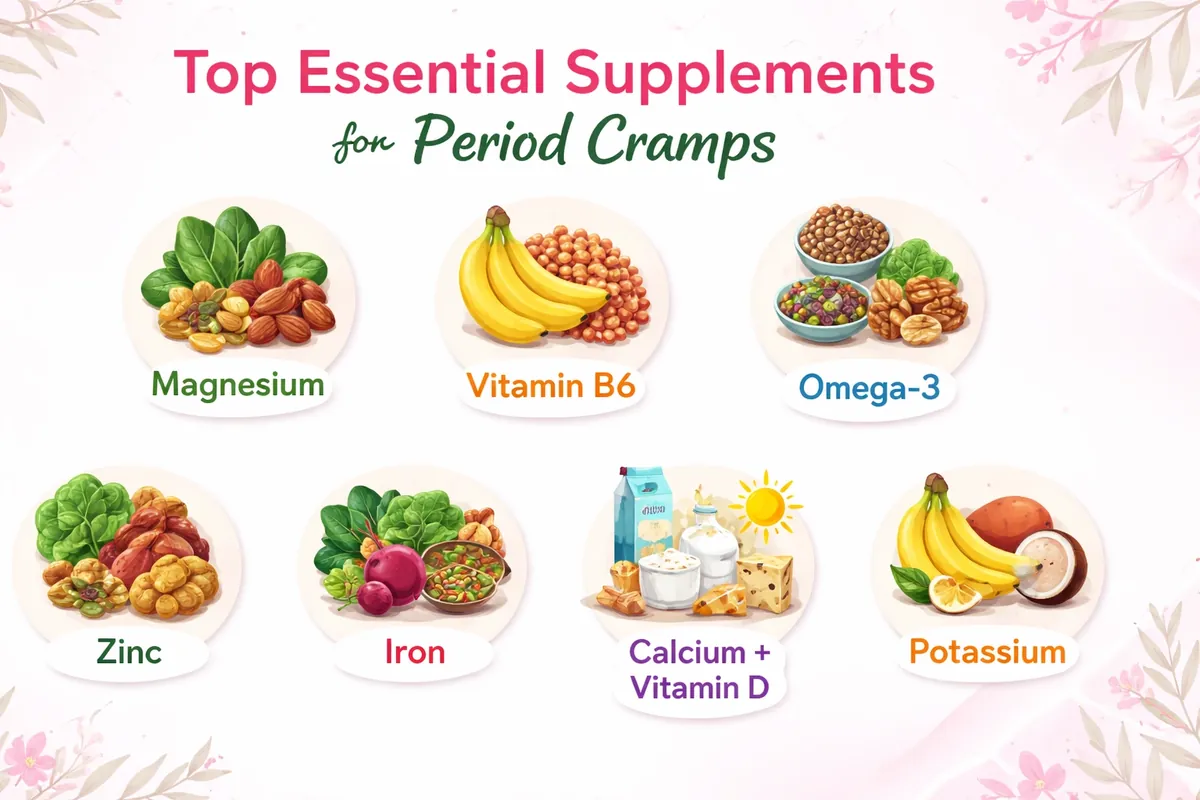 Top essential vegetarian supplements for period cramps infographic