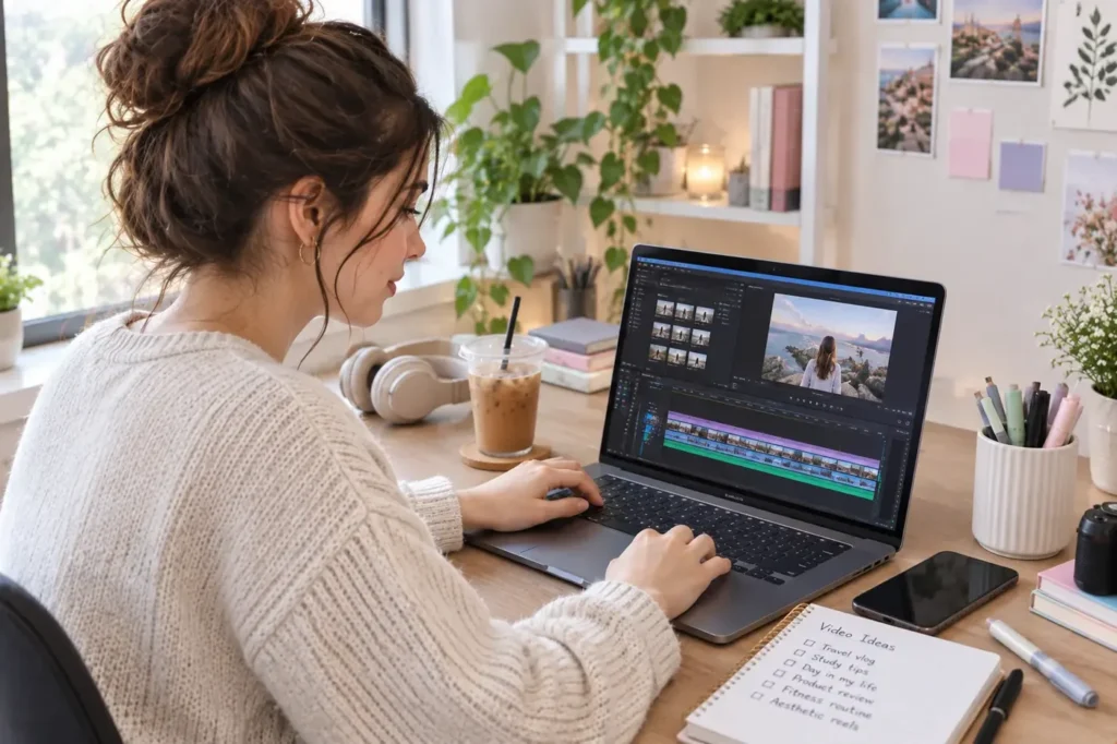 Editing a video on a laptop timeline – video editing skill