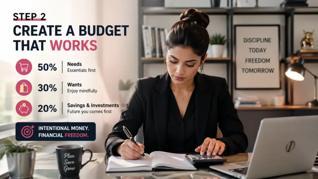 Step 2: Create a Budget That Feels Sustainable – young woman managing money