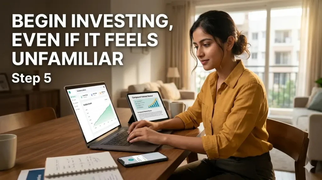 Step 5: Begin Investing, Even If It Feels Unfamiliar – young woman managing money